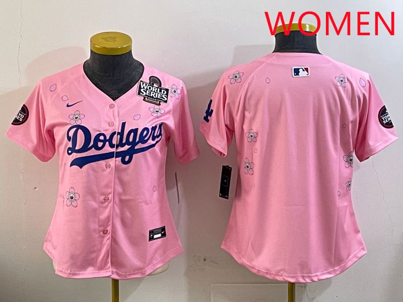 Women Los Angeles Dodgers Blank Pink Sakura Edition 2025 Nike MLB Jersey style 3->women mlb jersey->Women Jersey
